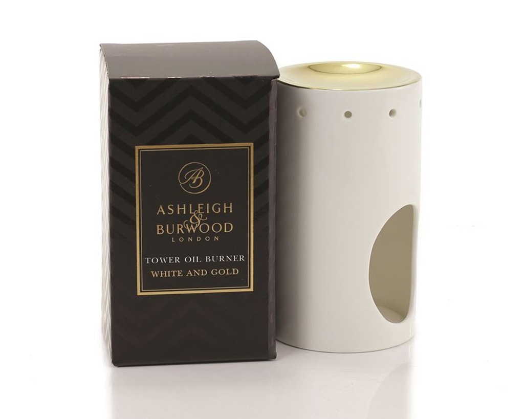 Oil Burner Tower White and Gold